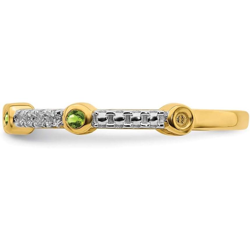 【並行輸入品】Solid 14k Yellow Gold Stackable Peridot and Diamond Ring Eternity Baの画像