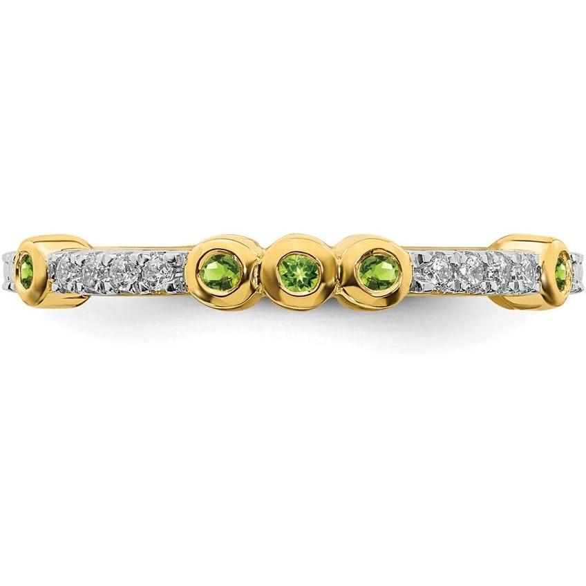 【並行輸入品】Solid 14k Yellow Gold Stackable Peridot and Diamond Ring Eternity Baの画像