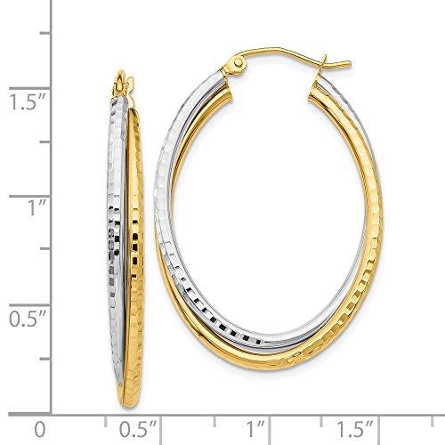【並行輸入品】14K イエローとホワイトゴールド ツートーン ダイヤモンドカット オーバルフープイヤリング   22mm x 5mm, 金属 1の画像
