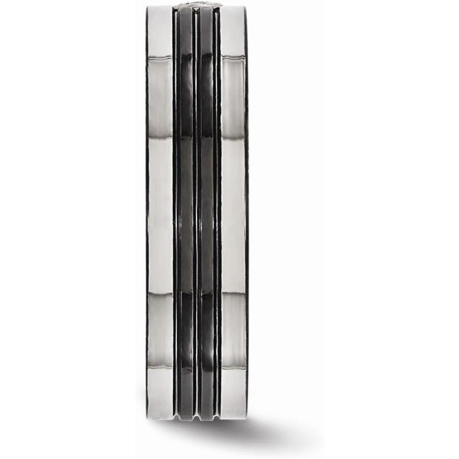 【並行輸入品】Sonia Jewels ソリッドブラックチタン メンズグレーボーダー .10カラット 直径925スターリングシルバー メンズベゼル 結の画像