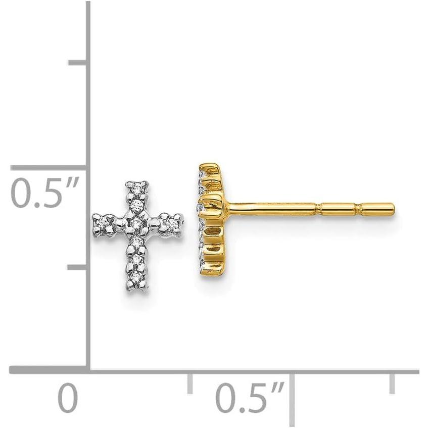 【並行輸入品】Solid 14k Yellow Gold and Top Surface Diamond Cross Post Studs Earriの画像