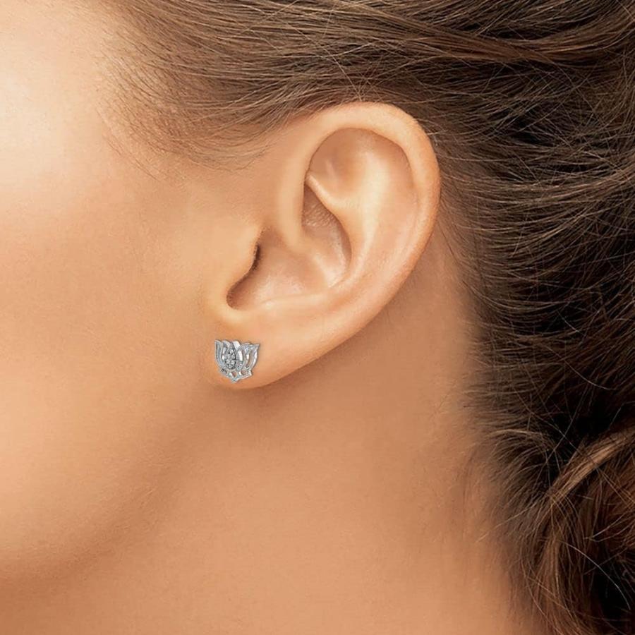 【並行輸入品】Solid 14k White Gold Diamond Lotus Flower Button Post Studs Earringsの画像
