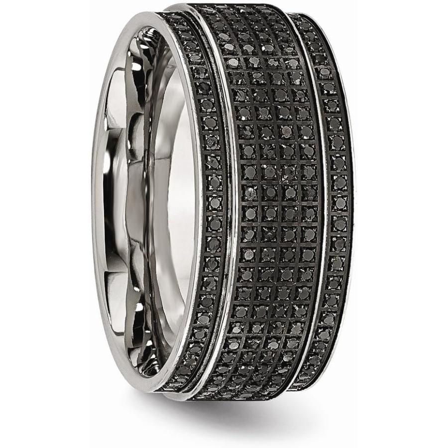 【並行輸入品】ソリッドステンレススチール 1/2ct tw.ダイヤモンドリッジエッジ 10mm メンズウェディングバンドリング  金属  ダイヤモンドの画像