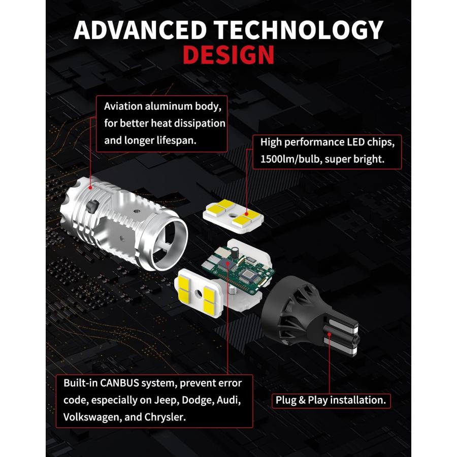 【並行輸入品】LASFIT 921 LED電球 リバースライト 912 T15 バックアップライト CANBUS エラーなし リバース電球 904 9