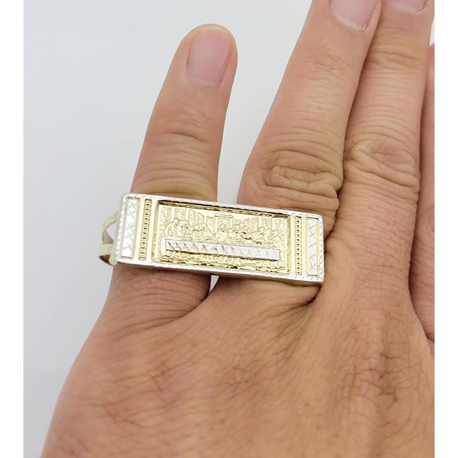【並行輸入品】AMZ Jewelry メンズ 10Kイエローゴールド 最後の晩餐リング 2フィンガーリング ダブルフィンガーの画像