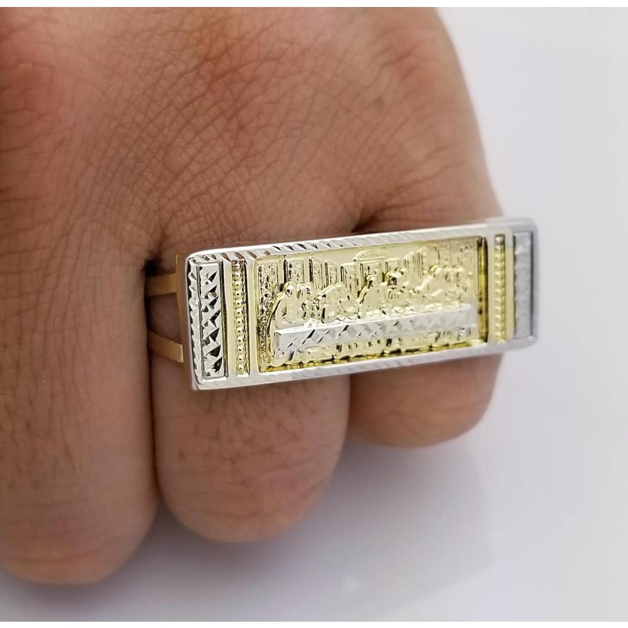【並行輸入品】AMZ Jewelry メンズ 10Kイエローゴールド 最後の晩餐リング 2フィンガーリング ダブルフィンガーの画像