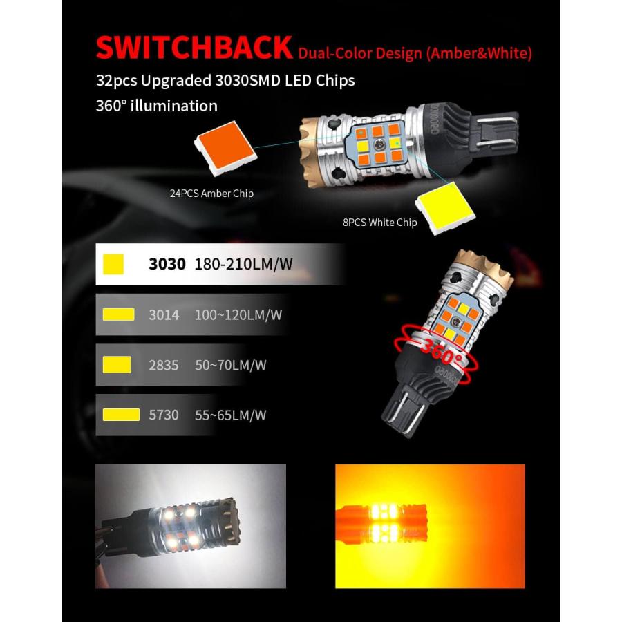 【並行輸入品】LASFIT 7443 スイッチバックLED電球 7444 744NA CANBUS対応 自動車フロントウィンカーライト ハイフラ防止の画像