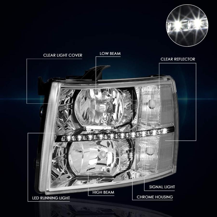 【並行輸入品】ペア LED DRL ストリップ ヘッドライト (ヘッドランプ) アセンブリ シボレー シルバラード 07-14 対応 クロームハウジンの画像
