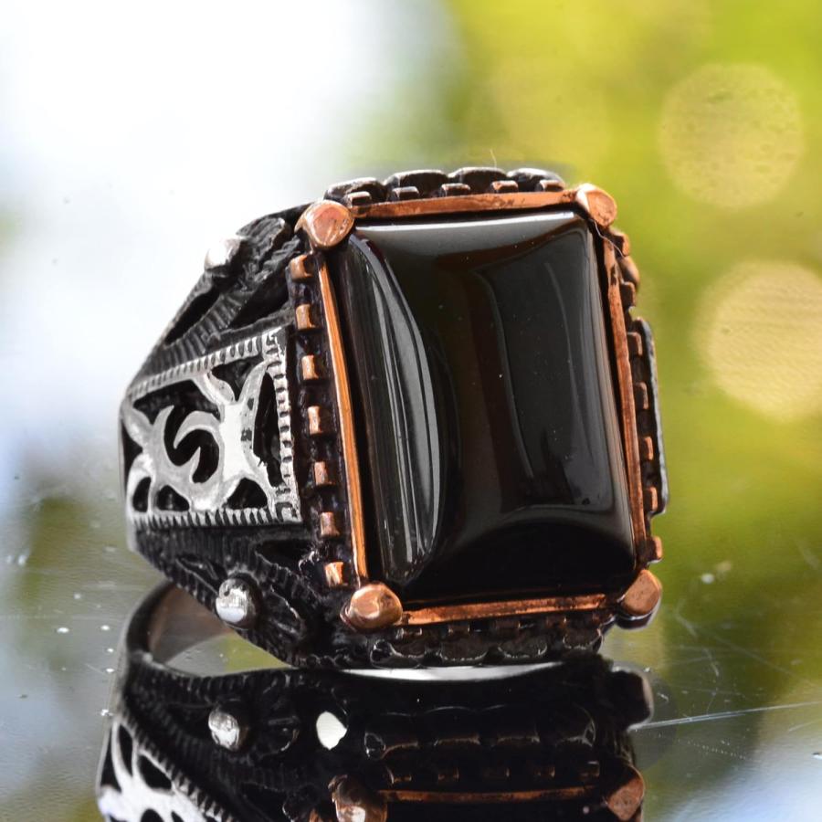 Falcon Jewelry 本物の天然黒曜石 宝石リング 原石 925 Falcon Jewelry 本物の天然黒曜石 宝石リング 原石 925