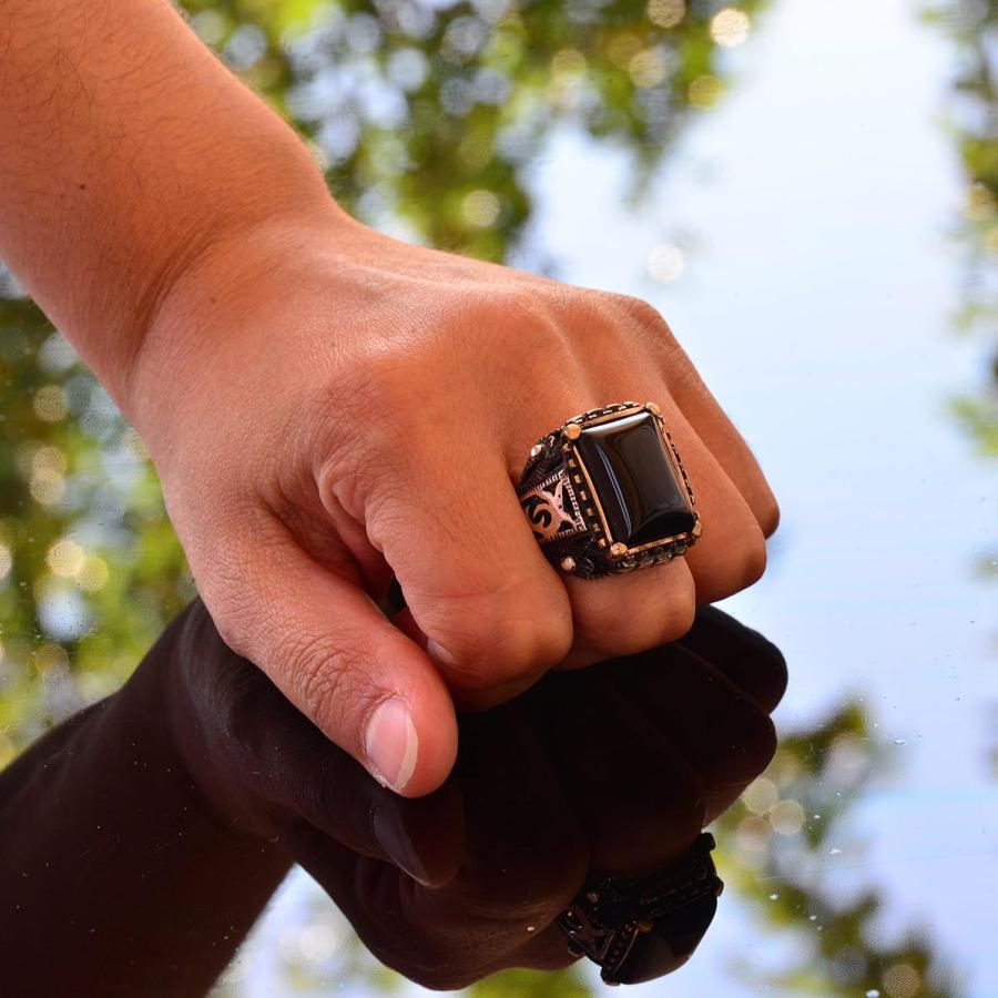 Falcon Jewelry 本物の天然黒曜石 宝石リング 原石 925 Falcon Jewelry 本物の天然黒曜石 宝石リング 原石 925
