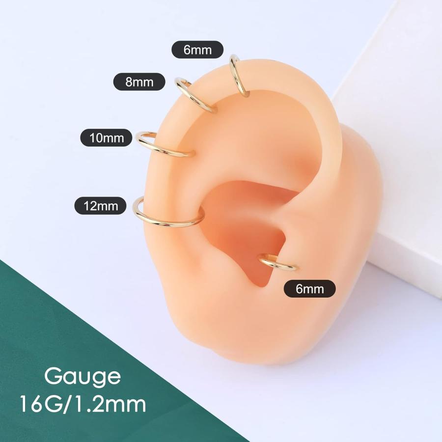 【並行輸入品】COCHARM 14K ソリッドゴールド 18g/16g ノーズリング 16G セプタムリング イエローゴールド トラガス ヘリックスの画像