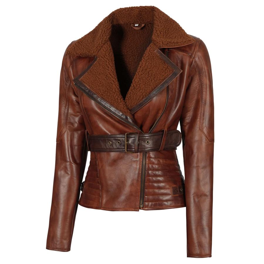 【並行輸入品】Blingsoul レザージャケット 女性用   アシンメトリー レディース オートバイ レザージャケット US サイズ: Larの画像