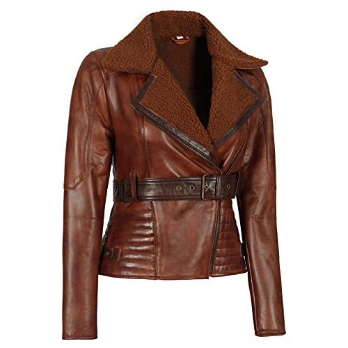 【並行輸入品】Blingsoul レザージャケット 女性用   アシンメトリー レディース オートバイ レザージャケット US サイズ: Larの画像