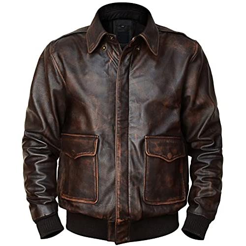 【並行輸入品】Men's A2 Leather Jacket USAAF Air Force Flight Pilot Aviator Disの画像