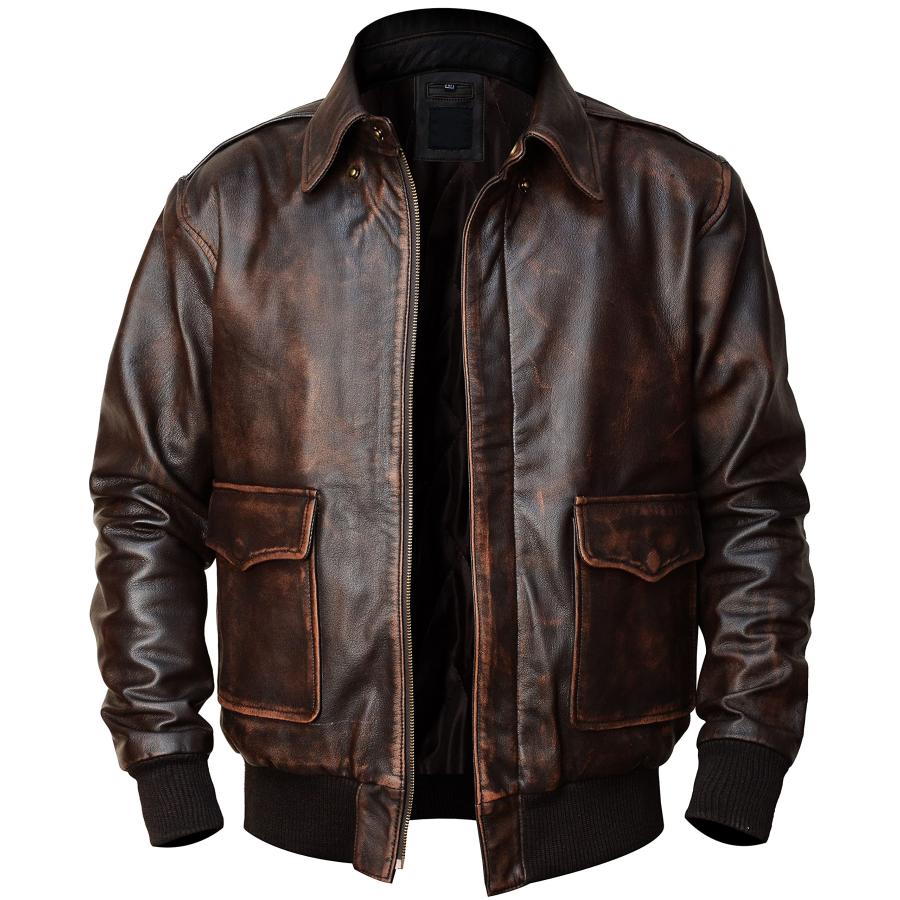 【並行輸入品】Men's A2 Leather Jacket USAAF Air Force Flight Pilot Aviator Disの画像