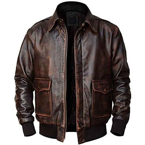 【並行輸入品】Men's A2 Leather Jacket USAAF Air Force Flight Pilot Aviator Disの画像