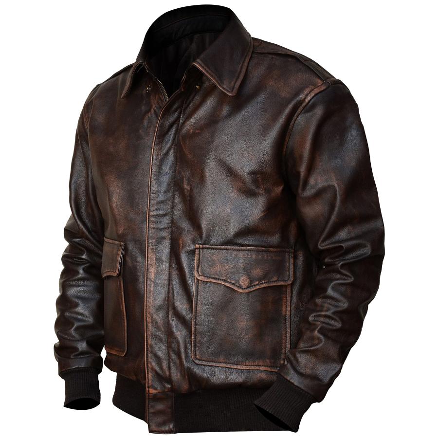 【並行輸入品】Men's A2 Leather Jacket USAAF Air Force Flight Pilot Aviator Disの画像