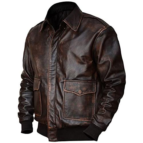【並行輸入品】Men's A2 Leather Jacket USAAF Air Force Flight Pilot Aviator Disの画像