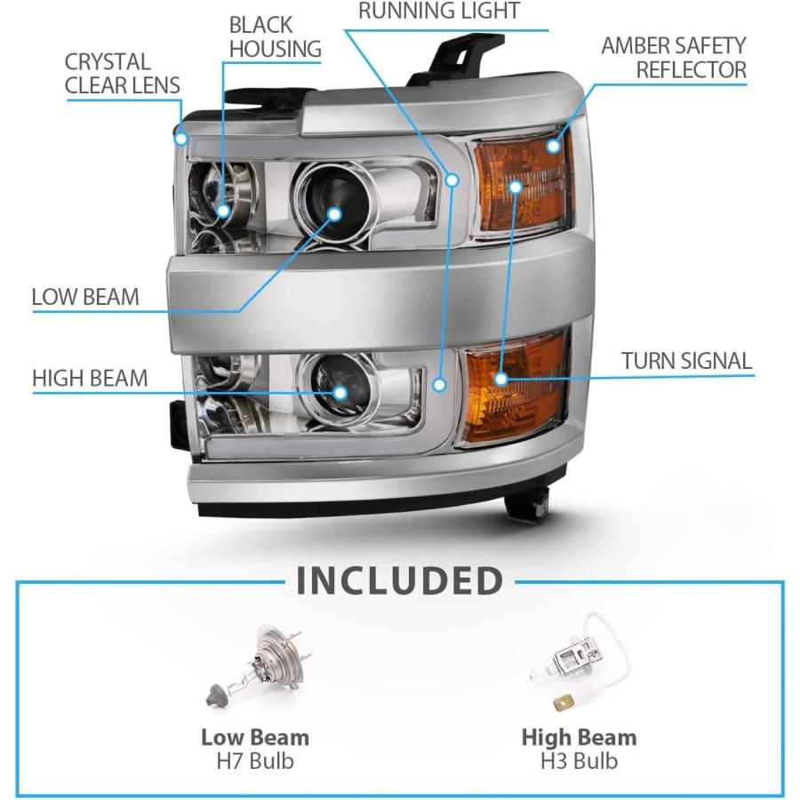 【並行輸入品】AmeriLite 2015-2019 シボレー シルバラード 2500HD 3500HD クローム クアッドプロジェクターヘッドライトの画像