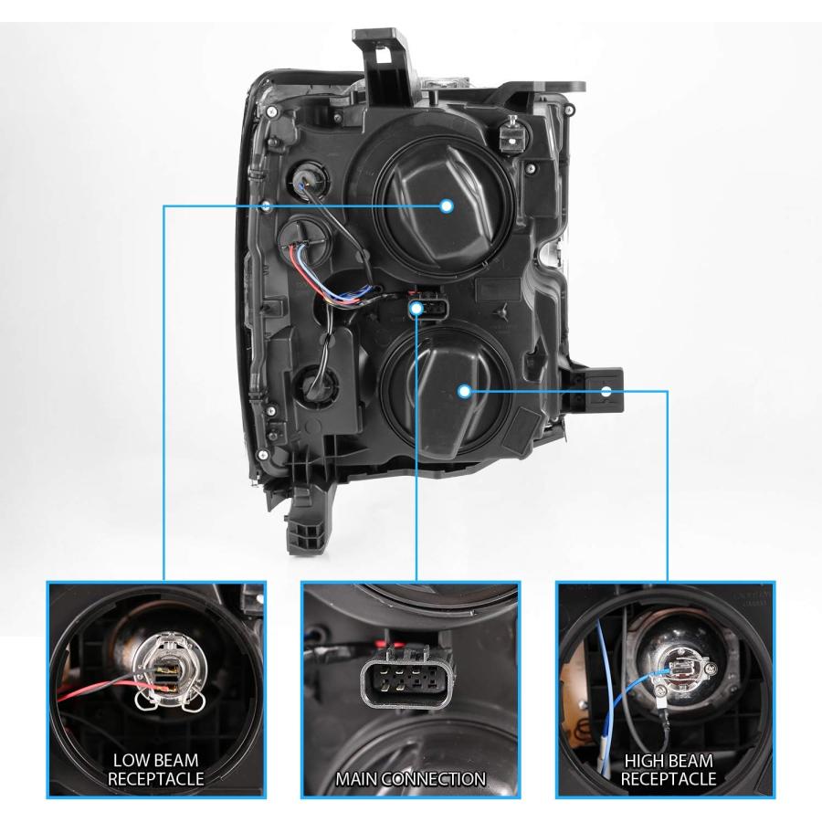 【並行輸入品】AmeriLite 2015-2019 シボレー シルバラード 2500HD 3500HD クローム クアッドプロジェクターヘッドライトの画像