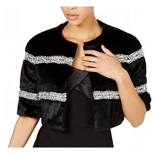 【並行輸入品】TAHARI ASL Women's Embellished Faux Fur Jacket (M, Black)の画像
