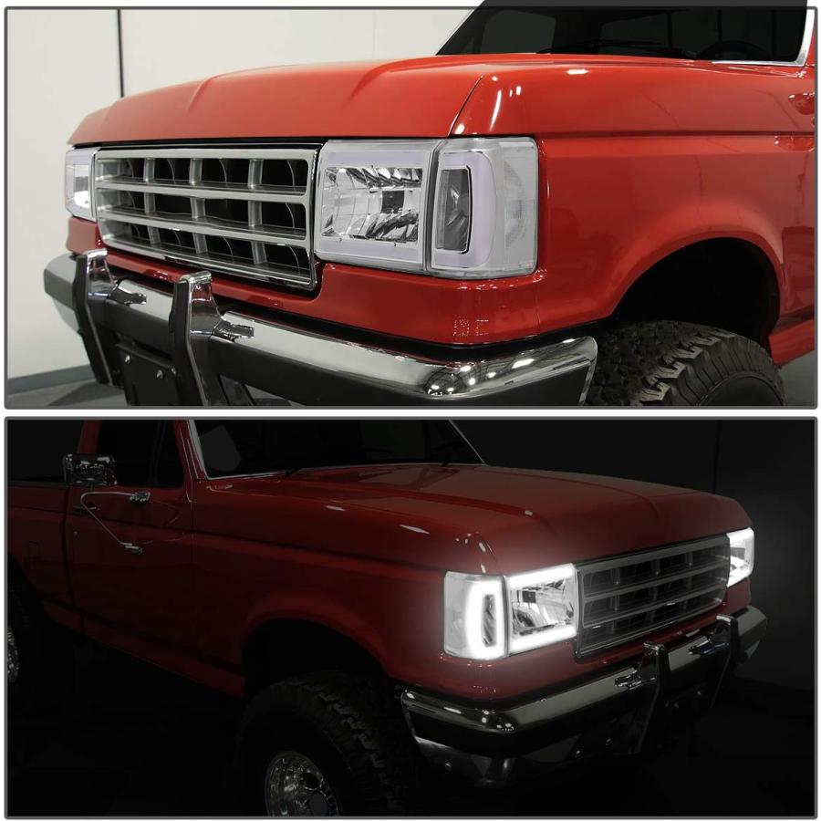 【並行輸入品】LED DRL クロムハウジング クリアコーナー ヘッドライトランプ フォード F150 F250 F350 Bronco 87-91用の画像