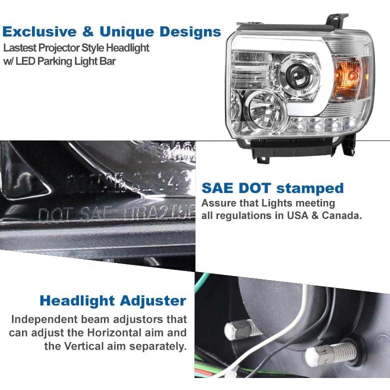 【並行輸入品】ZMAUTOPARTS LED Chrome Projector Headlights w/6.25inch White LED DRLの画像