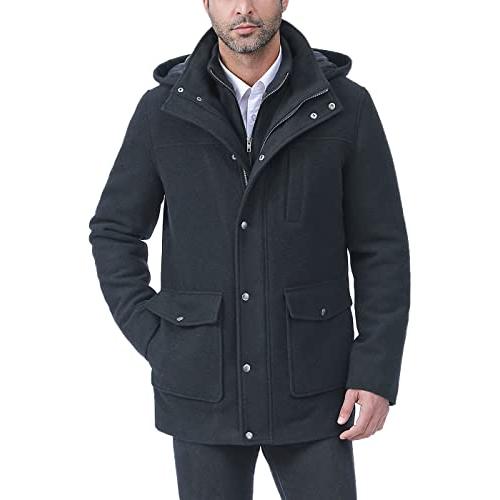 【並行輸入品】BGSD Men Kenneth Wool Blend Car Coat with Removable Bib Black Xの画像