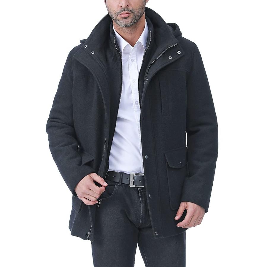 【並行輸入品】BGSD Men Kenneth Wool Blend Car Coat with Removable Bib Black Xの画像