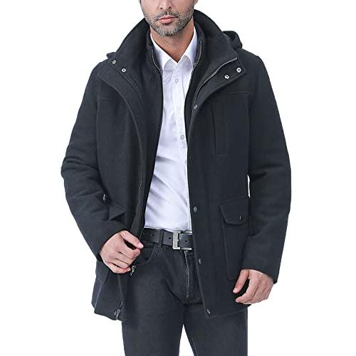 【並行輸入品】BGSD Men Kenneth Wool Blend Car Coat with Removable Bib Black Xの画像