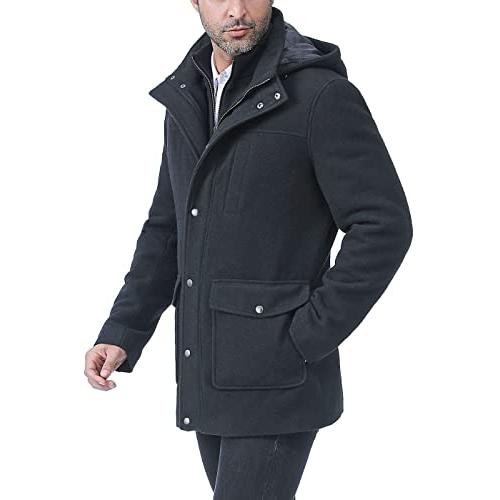 【並行輸入品】BGSD Men Kenneth Wool Blend Car Coat with Removable Bib Black Xの画像