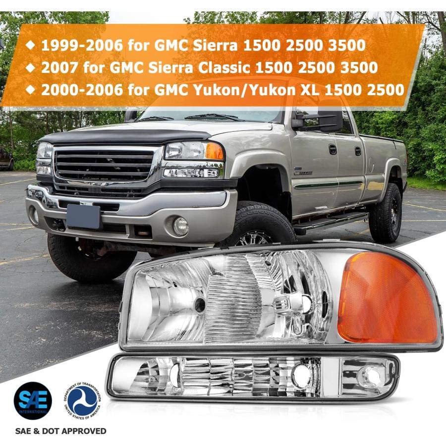 【並行輸入品】フロント ヘッドライト アセンブリ 1999-2006 GMC シエラ ユーコン XL ヘッドランプ 交換用 日中のランニングランプ（運_1
