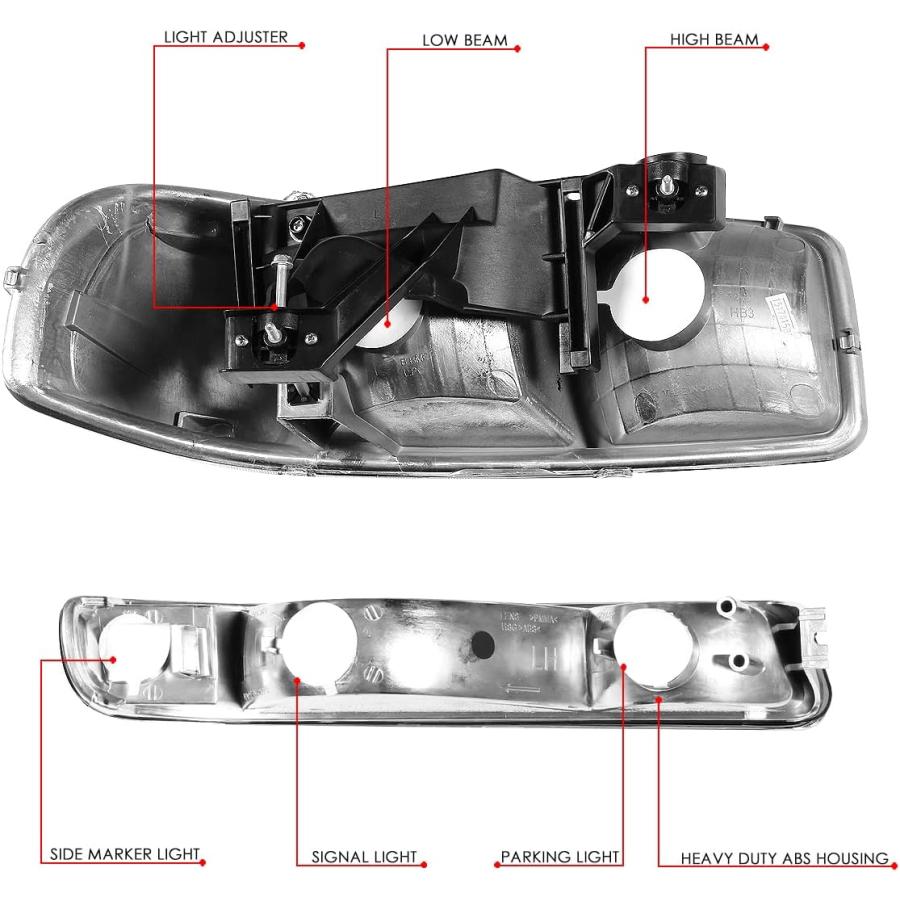 【並行輸入品】スモークハウジング クリアコーナーヘッドライトランプ バンパーランプ+ツールキット付き GMC シエラ ユーコン 99-07用　
