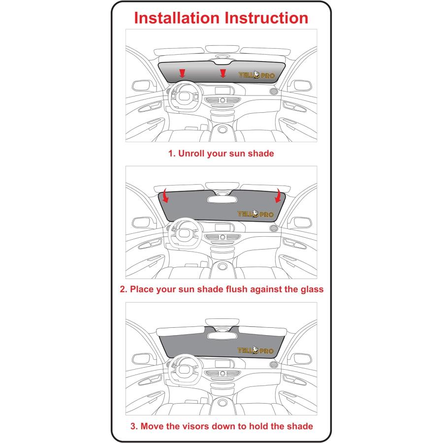 業務用 YelloPro カスタムフィット 自動車用反射フロントガラス サンシェードアクセサリー UVリフレクター 日焼け防止 2011 2012 2013 2014 2015 2016 2017 2018 201