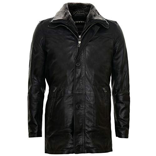 【並行輸入品】Men's Black Leather Classic Removable Fleece Collar Mid Length Wの画像