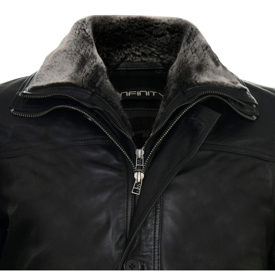 【並行輸入品】Men's Black Leather Classic Removable Fleece Collar Mid Length Wの画像