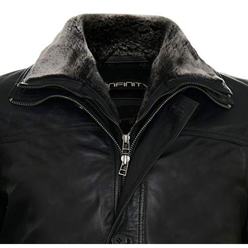 【並行輸入品】Men's Black Leather Classic Removable Fleece Collar Mid Length Wの画像