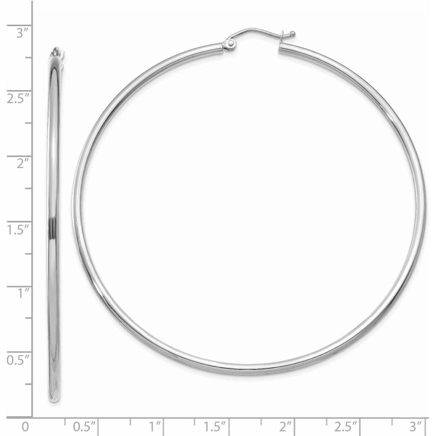 【並行輸入品】2mm Classic Lightweight Hoop Earrings in Real 14k White Gold 65 mmの画像