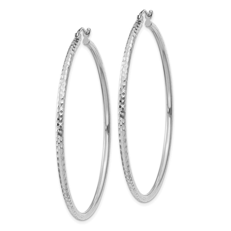 【並行輸入品】2mm Patterned Diamond Cut Textured Hoop Earrings in Real 14k Whiの画像
