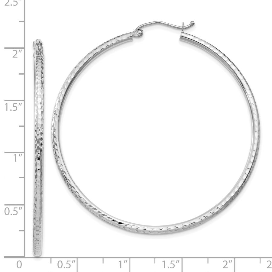 【並行輸入品】2mm Patterned Diamond Cut Textured Hoop Earrings in Real 14k Whiの画像