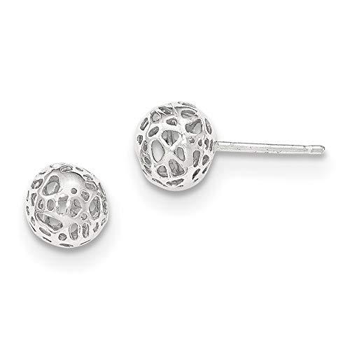 【並行輸入品】Filigree Cut Out Ball Post Stud Earrings in Real 14k White Goldの画像