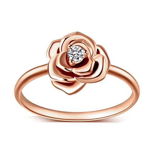 【並行輸入品】FANCIME 14K Solid Rose Gold Small Rose Flower 0.05ct Diamond Daiの画像