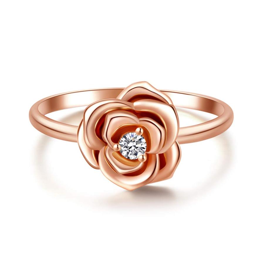 【並行輸入品】FANCIME 14K Solid Rose Gold Small Rose Flower 0.05ct Diamond Daiの画像