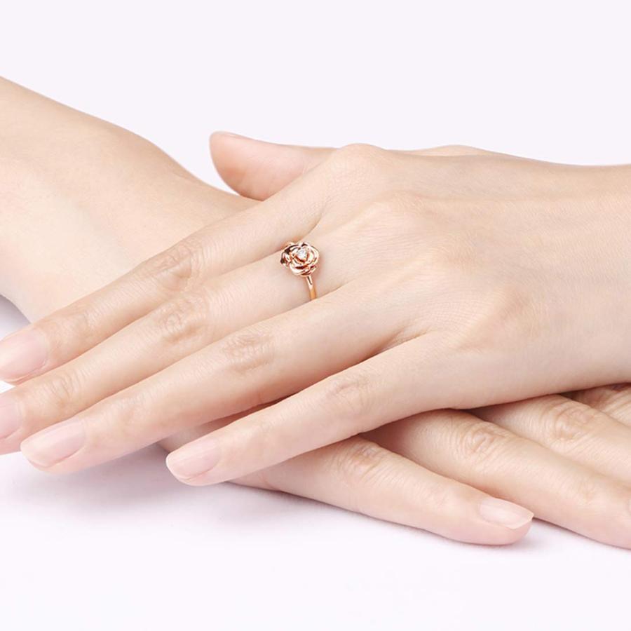 【並行輸入品】FANCIME 14K Solid Rose Gold Small Rose Flower 0.05ct Diamond Daiの画像