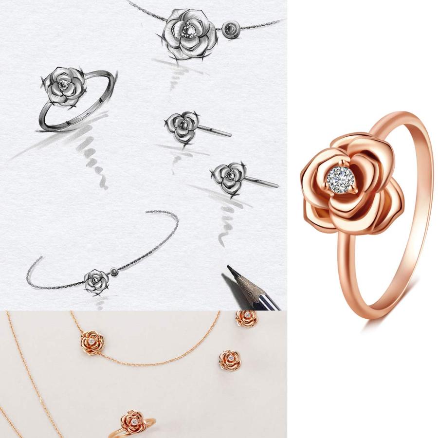 【並行輸入品】FANCIME 14K Solid Rose Gold Small Rose Flower 0.05ct Diamond Daiの画像