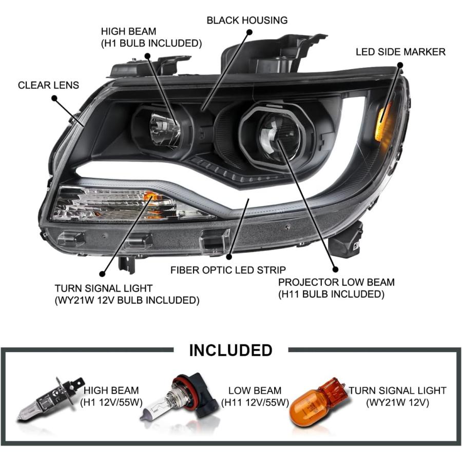 【並行輸入品】Spec-D Tuning LED DRL チューブ プロジェクター ヘッドライト ブラック シボレーコロラドヘッドライトアセンブリ 左の画像