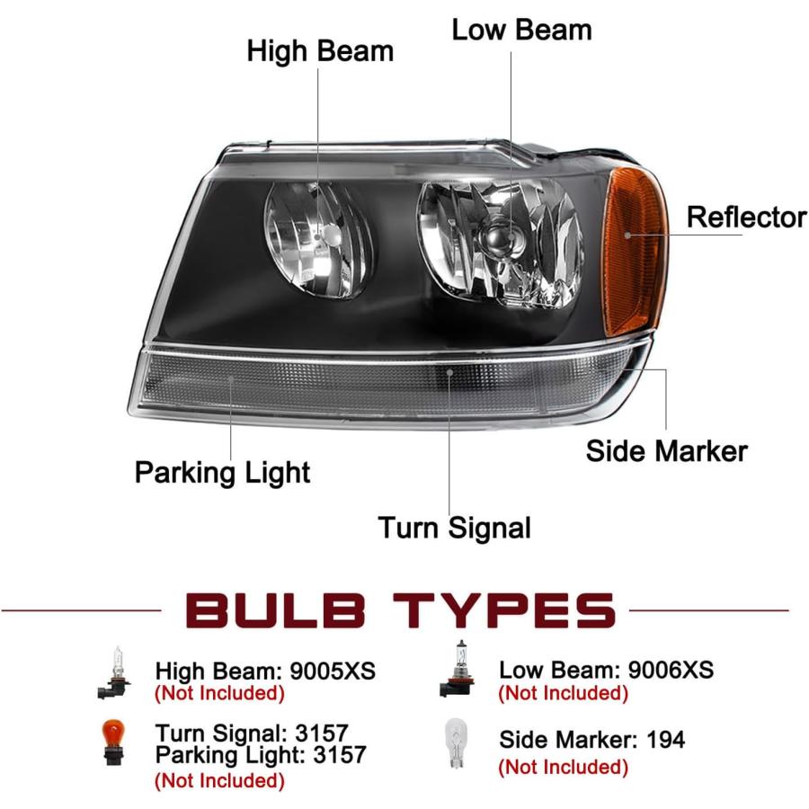 【並行輸入品】JSBOYAT ハロゲンヘッドライトアセンブリ 99-04 Jeep Grand Cherokee WJ 交換用 OEヘッドランプ ドラ_2
