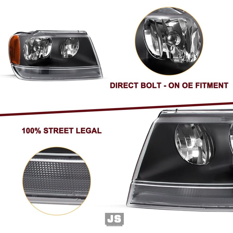 【並行輸入品】JSBOYAT ハロゲンヘッドライトアセンブリ 99-04 Jeep Grand Cherokee WJ 交換用 OEヘッドランプ ドラ_4