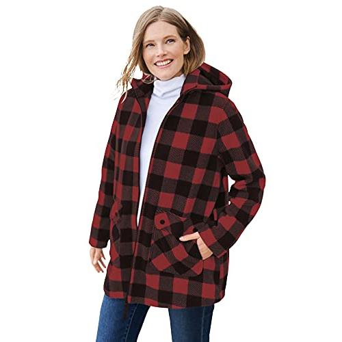 【並行輸入品】Woman Within レディース プラスサイズ フード付きフリースコート, クラシック レッド バッファロー 格子縞, 18の画像