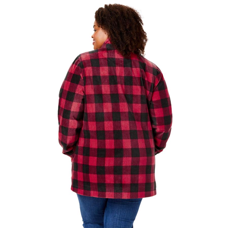 【並行輸入品】Woman Within レディース プラスサイズ フード付きフリースコート, クラシック レッド バッファロー 格子縞, 18の画像